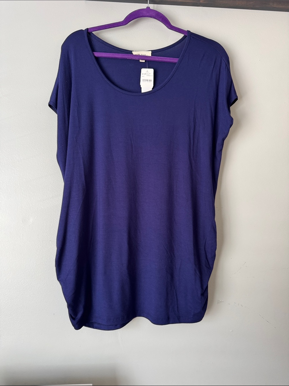 Scoop Neck Short Sleeve Tunic Tee - Navy